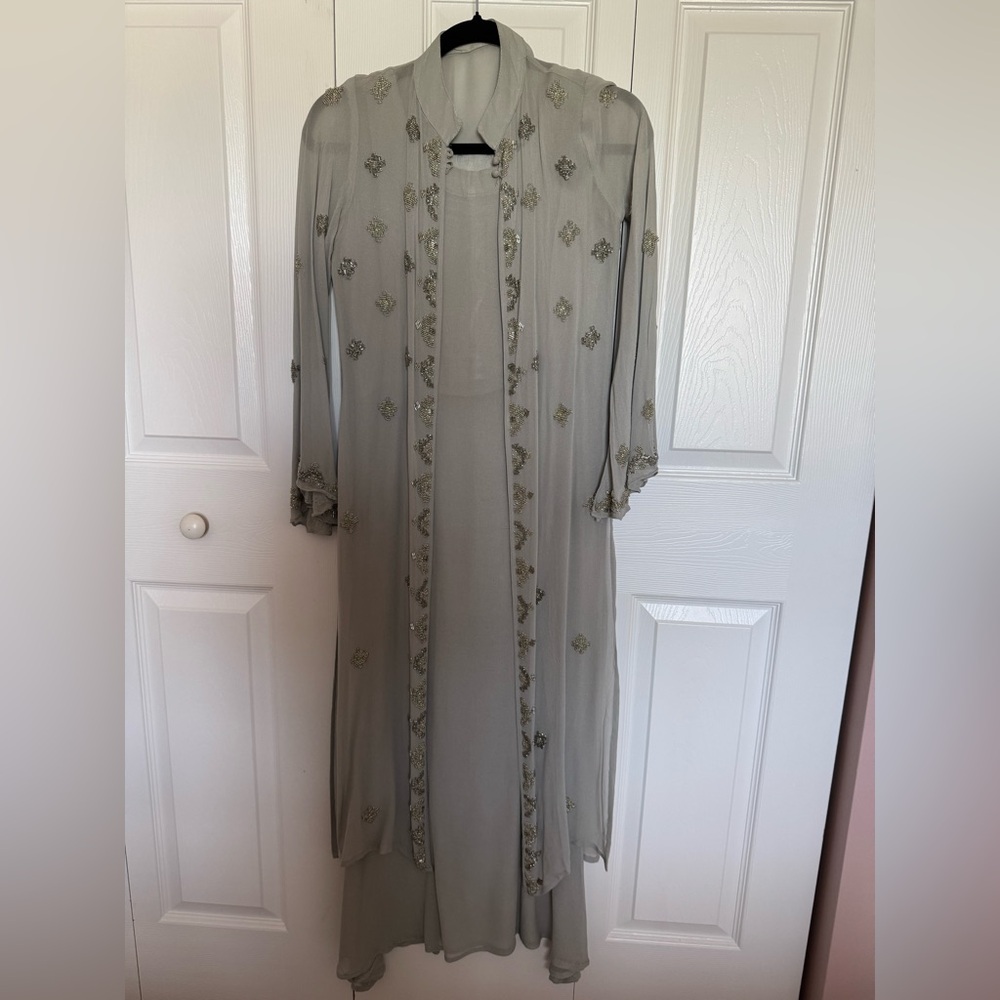 Elegant Gray Embellished Indo-western palazzo set